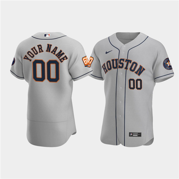 Men's Houston Astros Active Player Custom Gray 60th Anniversary Flex Base Stitched Baseball Jersey - Click Image to Close